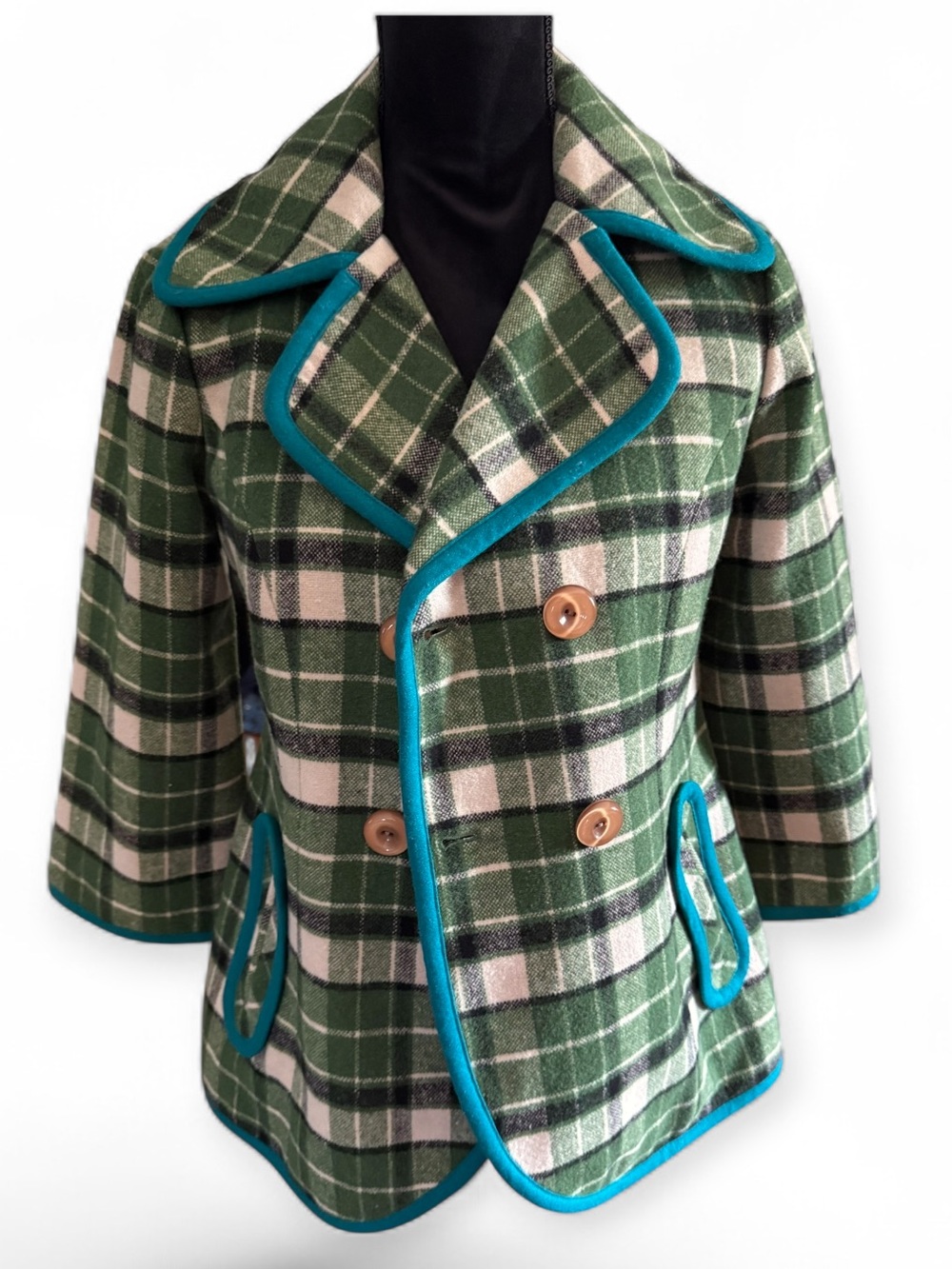 Tabitha Green Plaid Peacoat with Teal Trim NWT size. XS